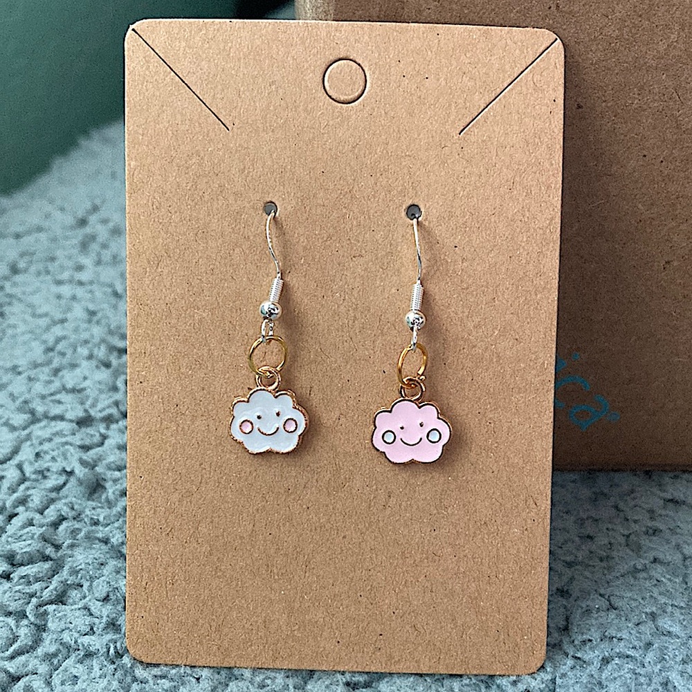 Pink and white cloud earrings